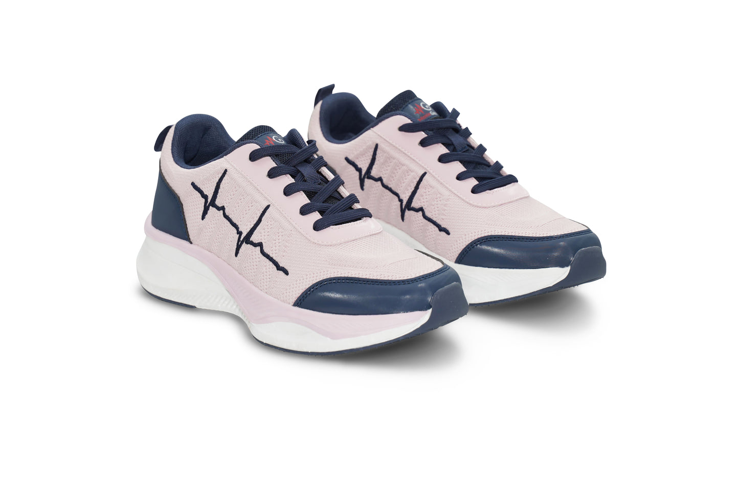Women's MG Voltrèa LTE sneakers in blush pink and navy blue with ECG design, displayed on a white background.